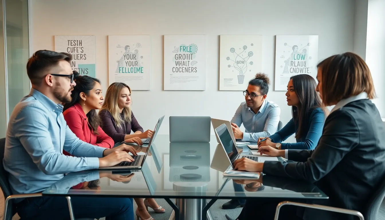 diverse team discussing PR strategies in a modern office.
