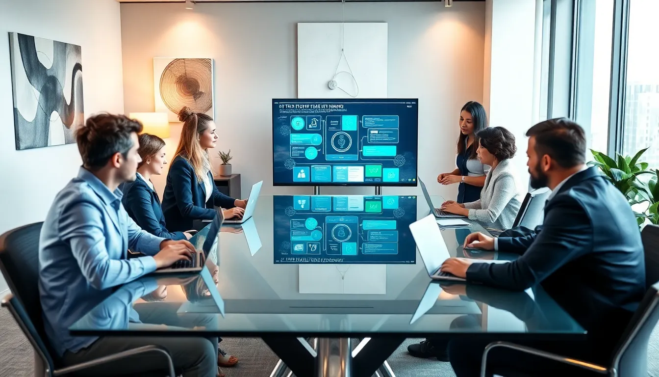 diverse team of consultants collaborating in a modern office.