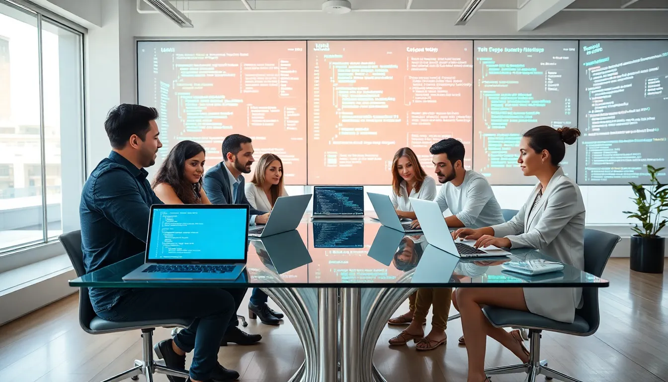 diverse team collaborating in a modern tech startup office.